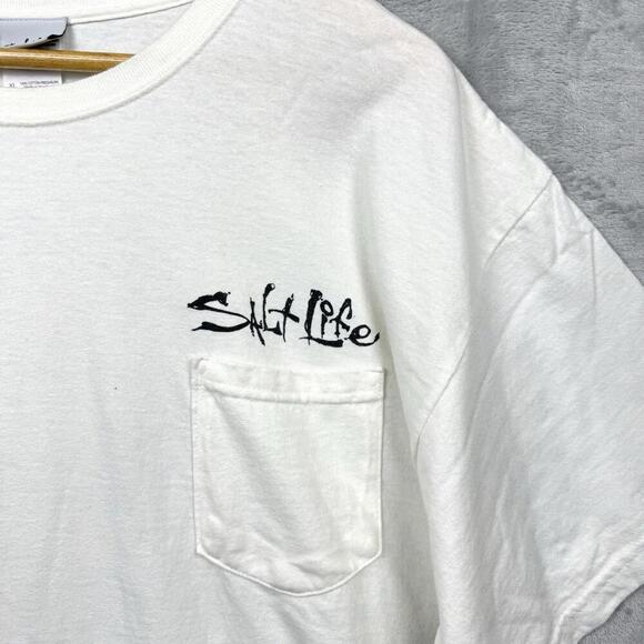 Salt Life “Shut Up N Reel” Graphic Pocket T-Shirt Men’s XL White Fishing Tee Y2K - Picture 8 of 10